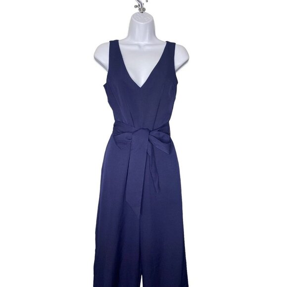 Sam Edelman Womens Faux Wrap Wide‎ Leg Tied Waist Navy Blue Jumpsuit Size 2 - Picture 3 of 8
